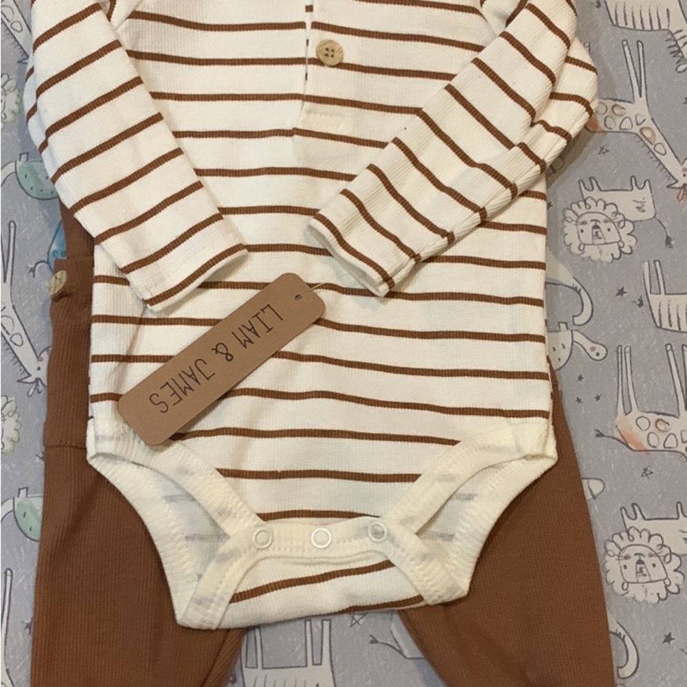 Striped Brown and White Kids One Piece